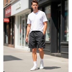 NOVAMEN Black Nylon Cargo Shorts Mens Size XXL All This And That Zip Pockets New